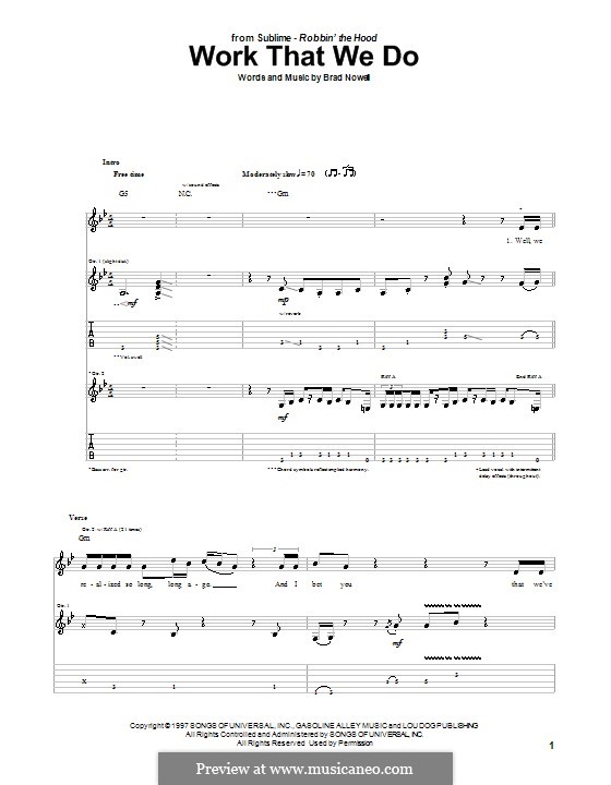 Work That We Do (Sublime): For guitar with tab by Brad Nowell