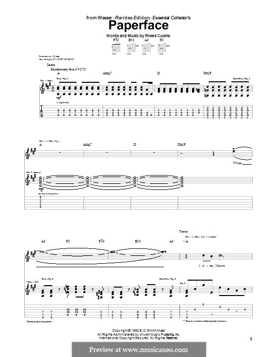 Paperface (Weezer) by R. Cuomo sheet music on MusicaNeo