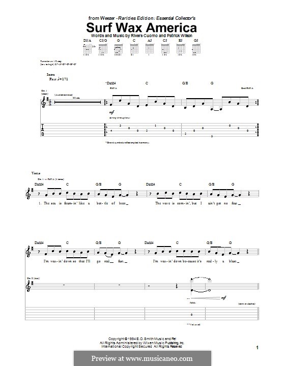 Surf Wax America (Weezer) by P. Wilson, R. Cuomo sheet music on MusicaNeo