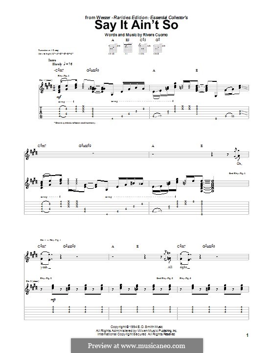 Say It Ain't So (Weezer): For guitar with tab by Rivers Cuomo