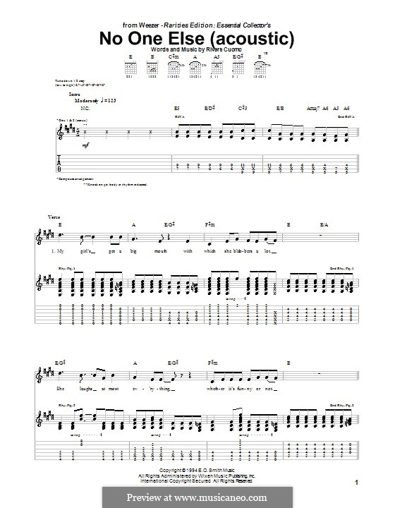 no one else weezer by r cuomo sheet music on musicaneo no one sheet music