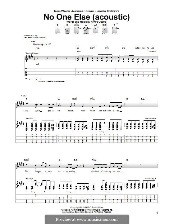 No One Else (Weezer): For guitar with tab by Rivers Cuomo