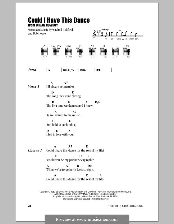 Could I Have This Dance (Anne Murray): Lyrics and chords (with chord boxes) by Bob House, Wayland Holyfield