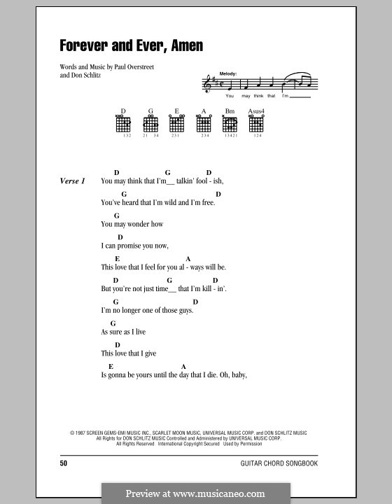 Forever and Ever, Amen (Randy Travis): Lyrics and chords (with chord boxes) by Don Schlitz, Paul Overstreet