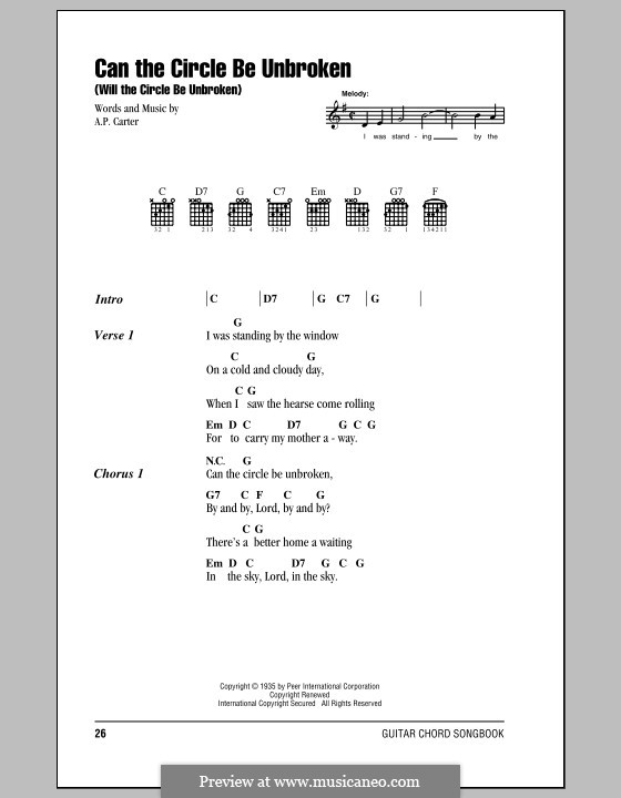 Can the Circle Be Unbroken (Will the Circle Be Unbroken): Lyrics and chords (with chord boxes) (The Carter Family) by A.P. Carter
