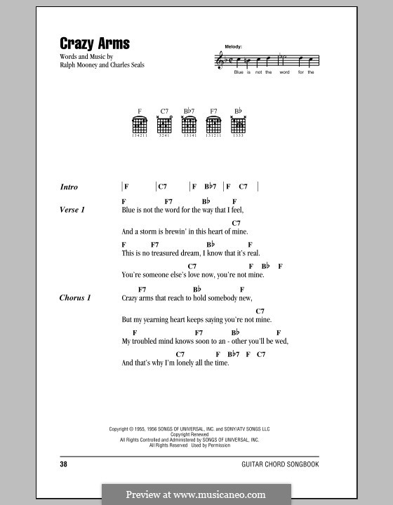 Crazy Arms (Ray Price): Lyrics and chords (with chord boxes) by Charles Seals, Ralph Mooney