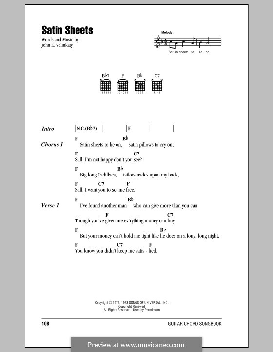 Satin Sheets: Lyrics and chords (with chord boxes) by John E. Volinkaty