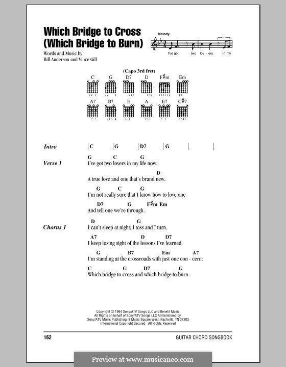 Which Bridge to Cross (Which Bridge to Burn): Lyrics and chords with chord boxes by Bill Anderson