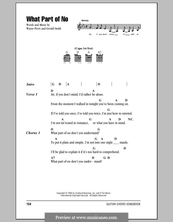 What Part of No: Lyrics and chords (with chord boxes) by Darrell Perry, Gerard Smith