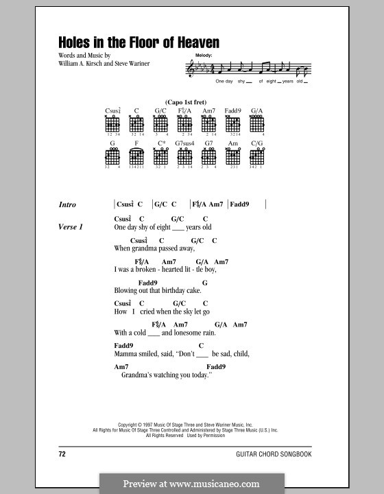 Holes in the Floor of Heaven: Lyrics and chords (with chord boxes) by Steve Wariner, William A. Kirsch