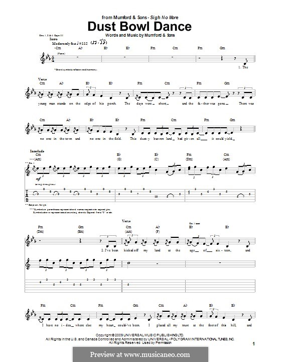 Dust Bowl Dance (Mumford & Sons): For guitar with tab by Marcus Mumford