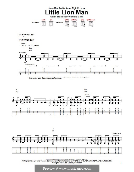 Little Lion Man (Mumford & Sons): For guitar with tab by Marcus Mumford