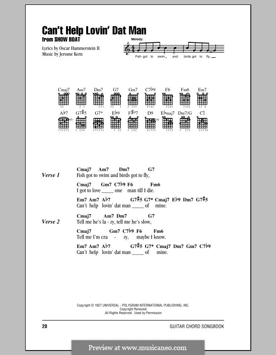 Can't Help Lovin' Dat Man (from Show Boat): Lyrics and chords (with chord boxes) by Jerome Kern