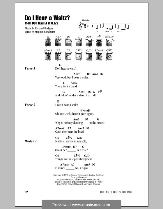 Do I Hear a Waltz?: Lyrics and chords (with chord boxes) by Richard Rodgers