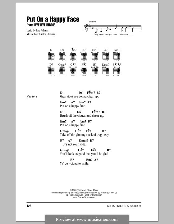 Put on a Happy Face: Lyrics and chords (with chord boxes) by Charles Strouse