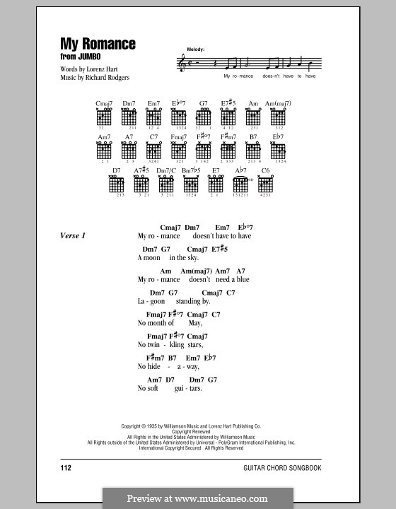 My Romance: Lyrics and chords with chord boxes by Richard Rodgers