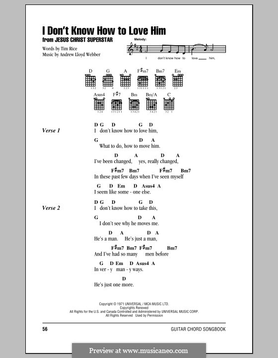 I Don't Know How to Love Him: Lyrics and chords (with chord boxes) by Andrew Lloyd Webber