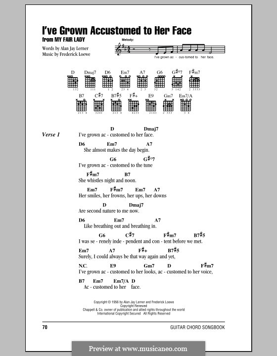 I've Grown Accustomed to Her Face (from My Fair Lady): Lyrics and chords (with chord boxes) by Frederick Loewe