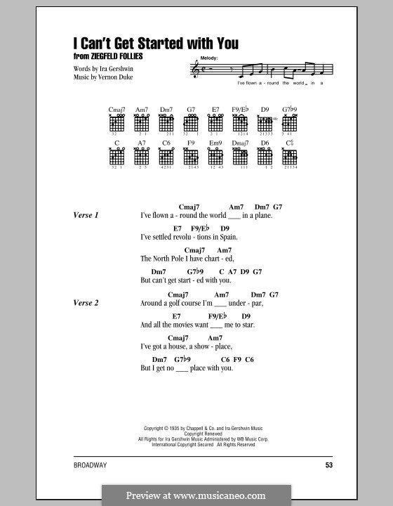 I Can't Get Started with You: Lyrics and chords (with chord boxes) by Vernon Duke