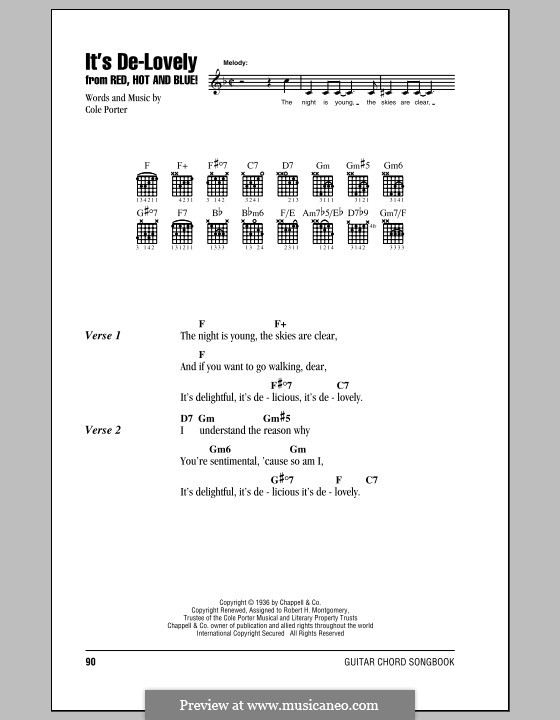 It's De-Lovely: Lyrics and chords (with chord boxes) by Cole Porter