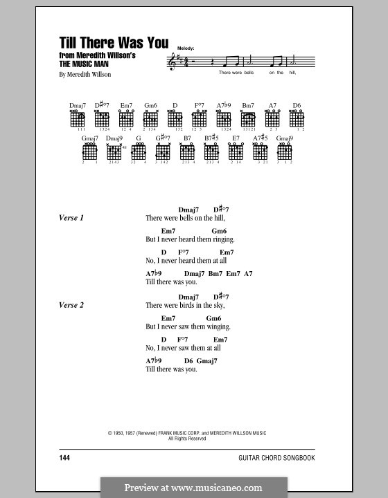 Till There Was You: Lyrics and chords (with chord boxes) by Meredith Willson