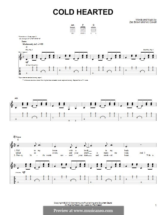 cold hearted zac brown band by n cowan z brown on musicaneo zac brown band piano sheet music