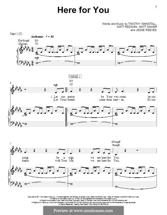 Here for You: For voice and piano or guitar (Chris Tomlin) by Jesse Reeves, Matt Maher, Matt Redman, Timothy Wanstall