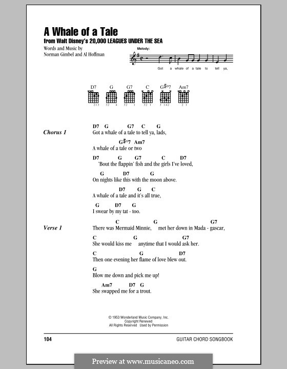 A Whale of a Tale (from 20,000 Leagues Under the Sea): Lyrics and chords (with chord boxes) by Al Hoffman