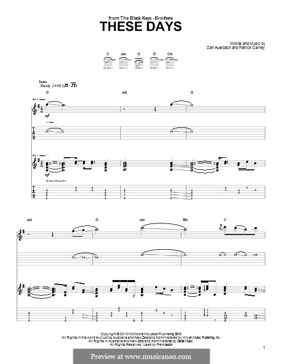 These Days (The Black Keys): For guitar with tab by Daniel Auerbach, Patrick Carney