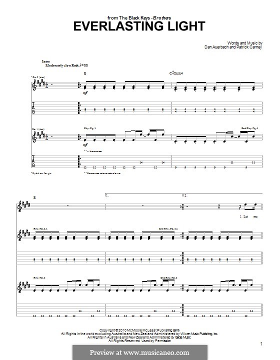 Everlasting Light (The Black Keys): For guitar with tab by Daniel Auerbach, Patrick Carney