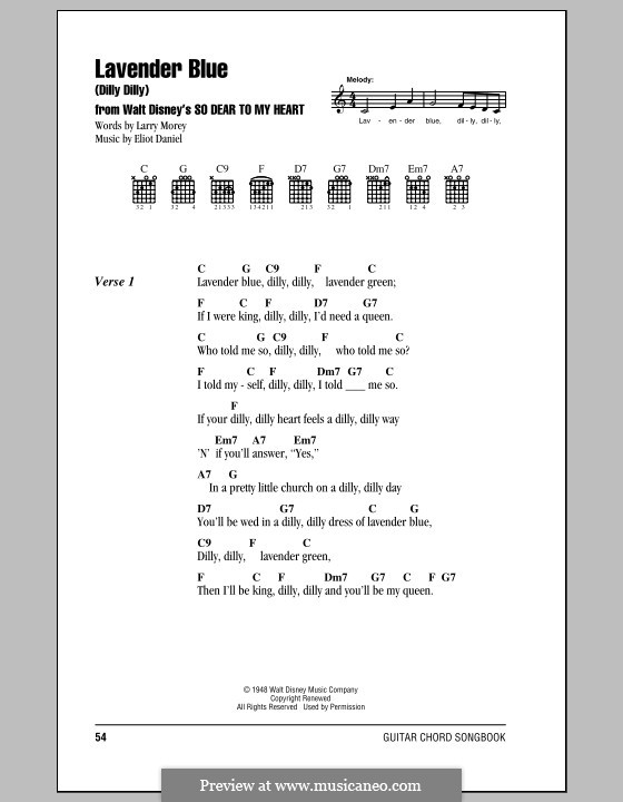 Lavender Blue (Dilly Dilly): Lyrics and chords (with chord boxes) by Eliot Daniel, Larry Morey