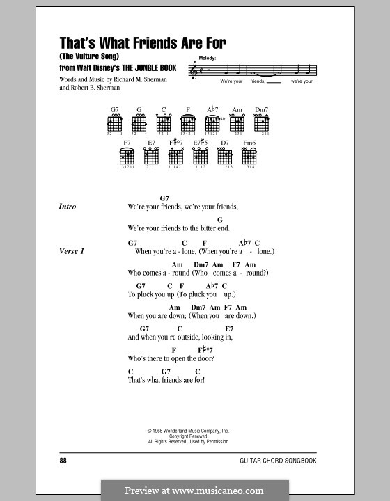 That's What Friends are for (The Vulture Song): Lyrics and chords (with chord boxes) by Richard M. Sherman, Robert B. Sherman