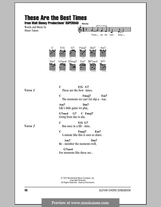 These Are the Best Times: Lyrics and chords (with chord boxes) by Shane Tatum