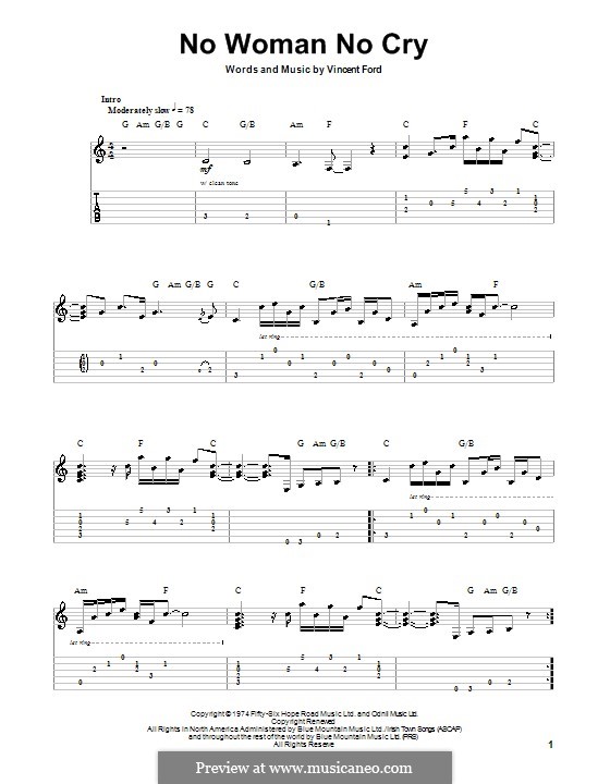 No Woman No Cry (Bob Marley): For guitar with tab by Vincent Ford