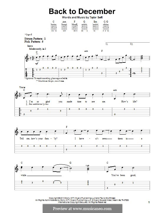 Back to December: For guitar (very easy version) by Taylor Swift