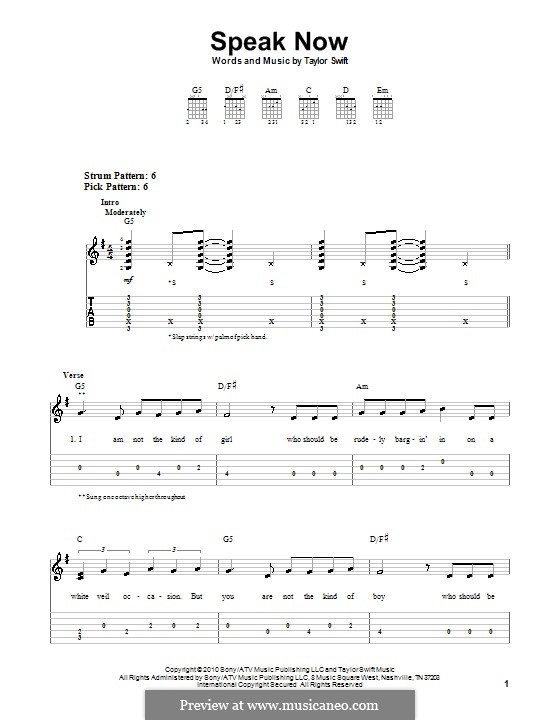 Speak Now: For guitar (very easy version) by Taylor Swift