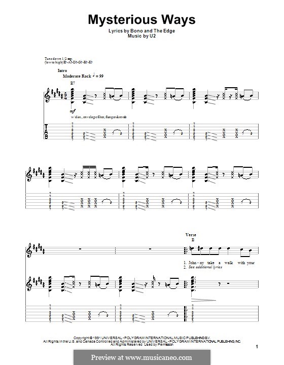 Mysterious Ways: For guitar by U2