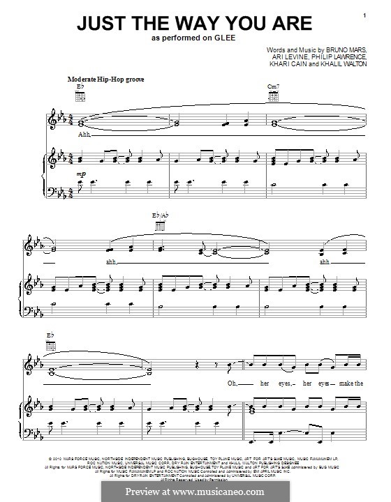Vocal version: For voice and piano or guitar (Glee Cast) by Ari Levine, Khalil Walton, Khari Cain, Bruno Mars, Philip Lawrence