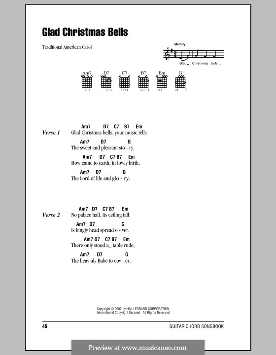 Glad Christmas Bells: Lyrics and chords (with chord boxes) by folklore