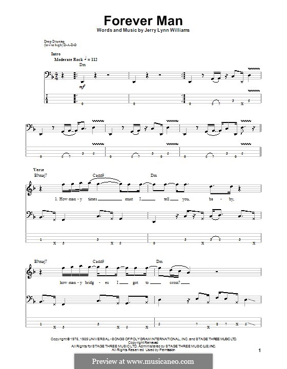 Forever Man (Eric Clapton): For bass guitar with tab by Jerry Lynn Williams