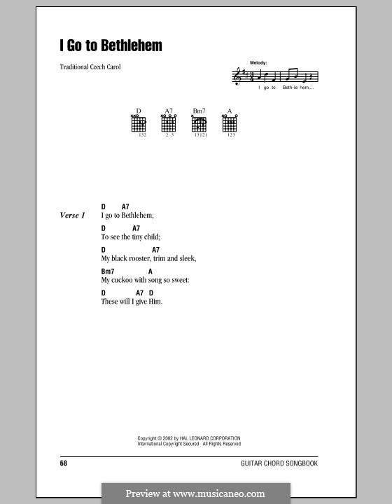 I Go to Bethlehem: Lyrics and chords (with chord boxes) by folklore