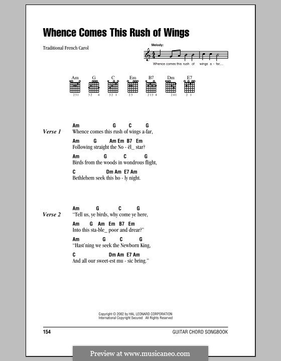 Whence Comes This Rush of Wings: Lyrics and chords (with chord boxes) by folklore