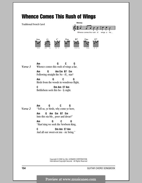 Whence Comes This Rush of Wings: Lyrics and chords (with chord boxes) by folklore