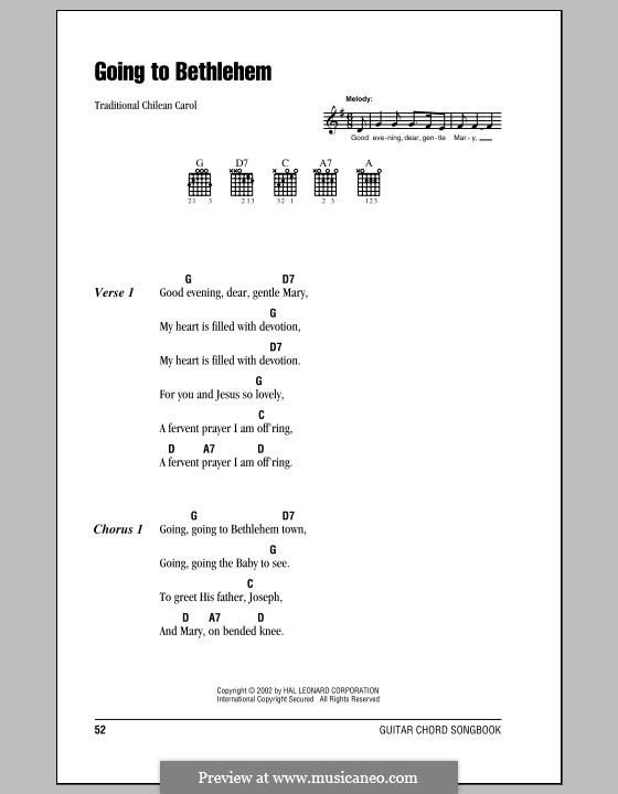 Going to Bethlehem: Lyrics and chords (with chord boxes) by folklore