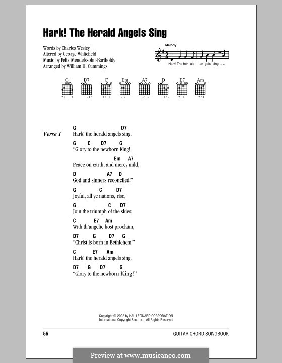 Vocal version: Lyrics and chords (with chord boxes) by Felix Mendelssohn-Bartholdy