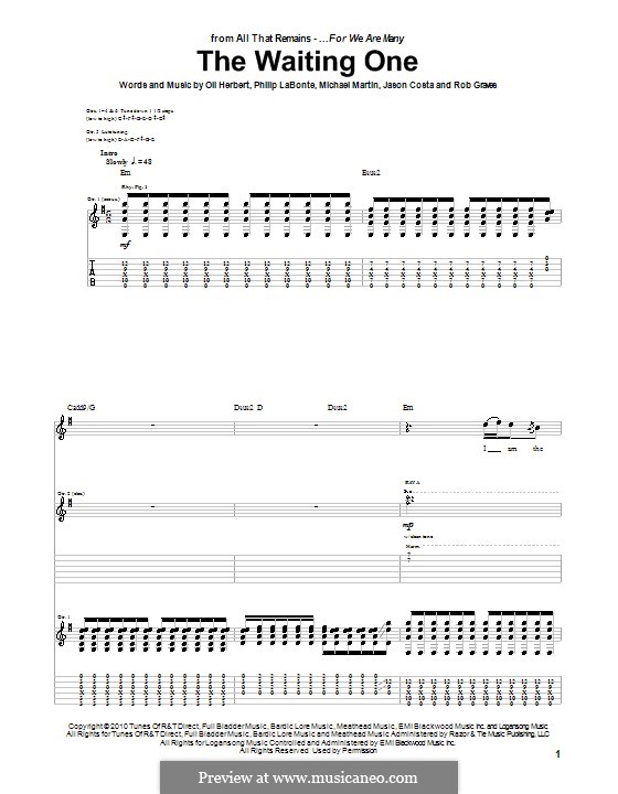 The Waiting One (All That Remains): For guitar with tab by Jason Costa, Mike Martin, Oli Herbert, Philip LaBonte, Rob Graves