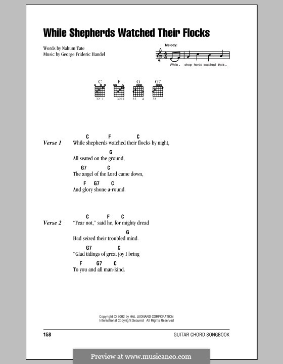 While Shepherds Watched Their Flocks: Lyrics and chords by Georg Friedrich Händel