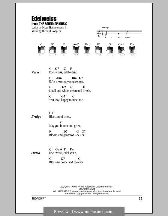 Edelweiss (from The Sound of Music): Lyrics and chords (with chord boxes) by Richard Rodgers