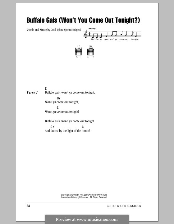 Buffalo Gals: Lyrics and chords (with chord boxes) by John Hodges