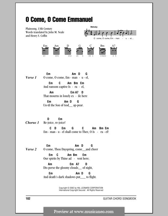 O Come O Come Emmanuel Chord Chart